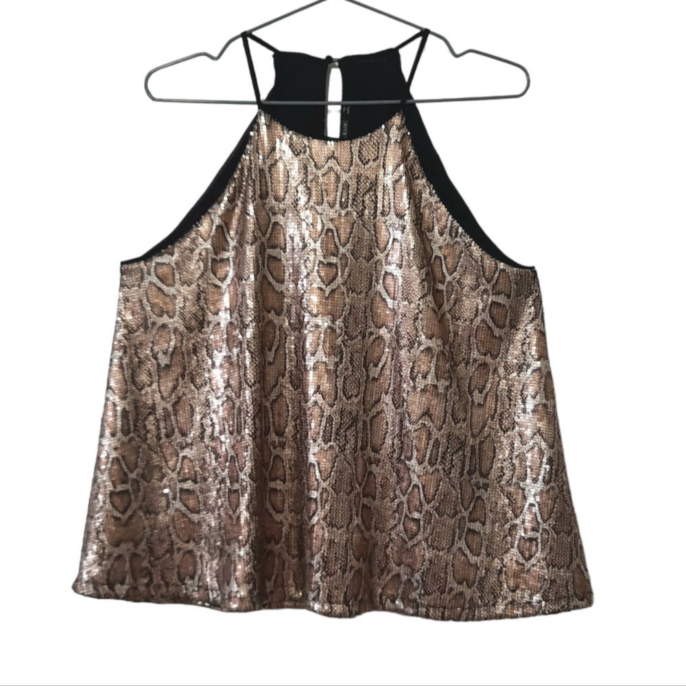 Zara Basics Snake Print Sequin Halter Tank Top Sleeveless Womens Size S